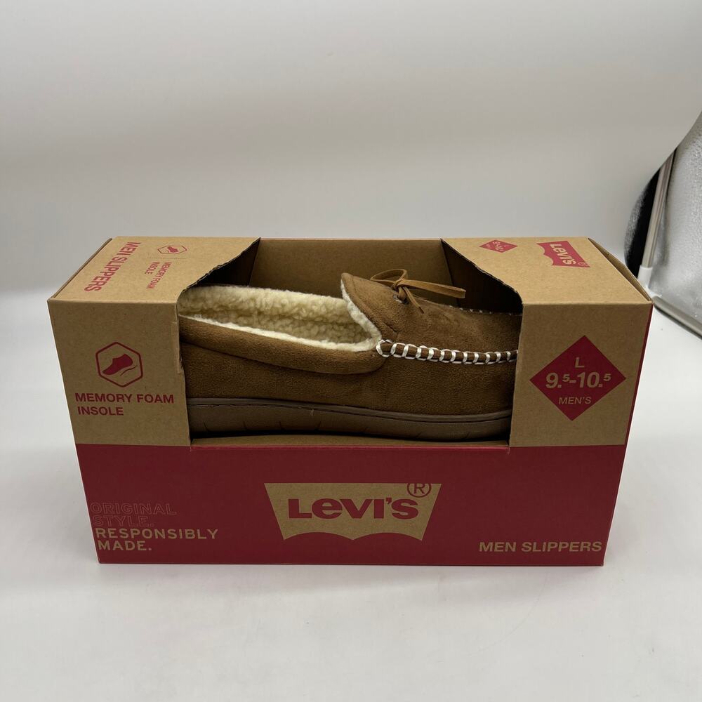 Men's Levi's Memory Foam Fleece Lined Slippers Size Large 9.5-10.5 Brown